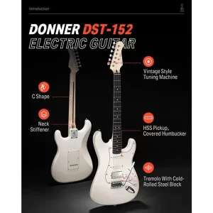 Donner DST-152 Full-Size St Elektro Gitar Seti (Beyaz)